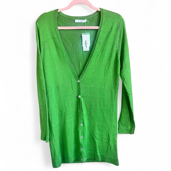 NWT Josie Natori 100% Silk Green Long Cardigan Duster Size Medium - Picture 2 of 13